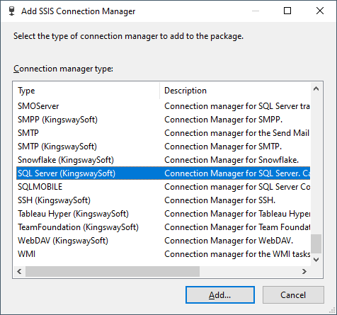 Add SSIS SQL Server Connection Manager